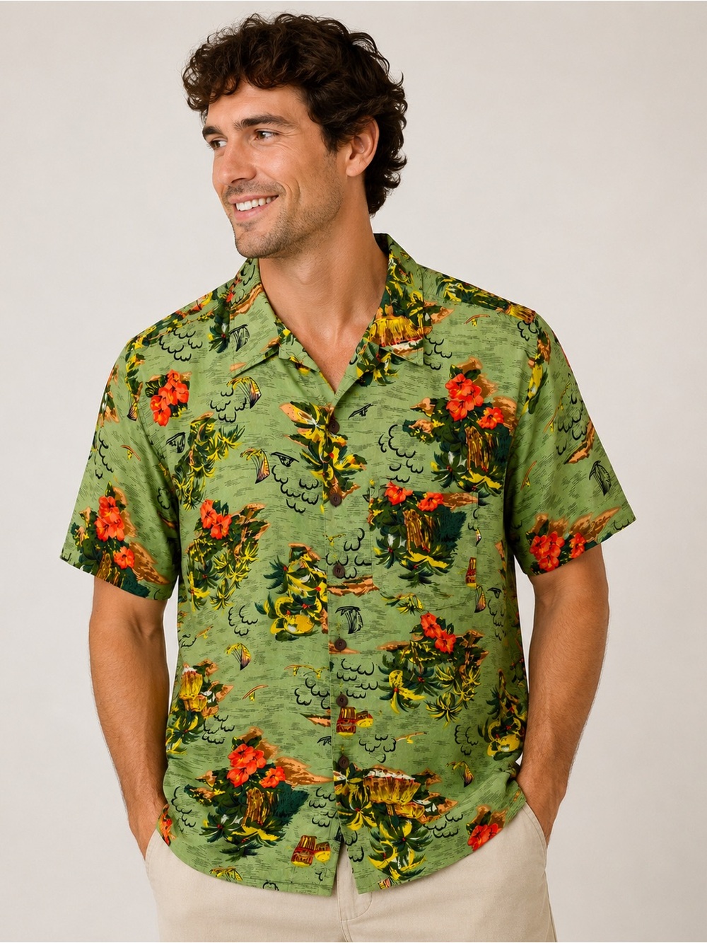 Vintage Roundy Bay Hawaiian Shirt Rayon Tropical Island Aloha Camp Mens Large